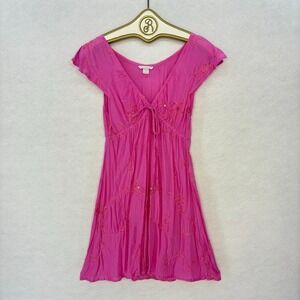 Cool Change Cover Up Mini Dress Pink‎ Embroidered Sequin Summer Casual SMALL